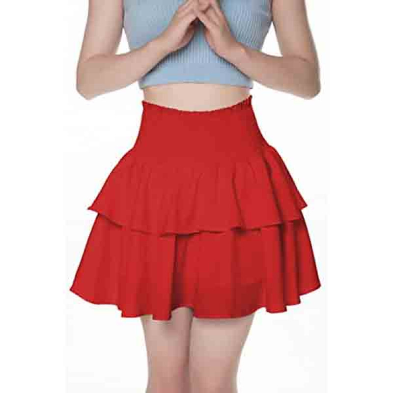 Bigary Women's High Waist Layered Ruffle Hem Flared Mini Skirt