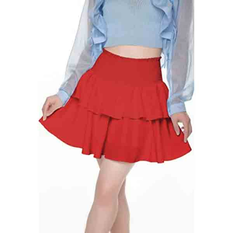 Bigary Women's High Waist Layered Ruffle Hem Flared Mini Skirt